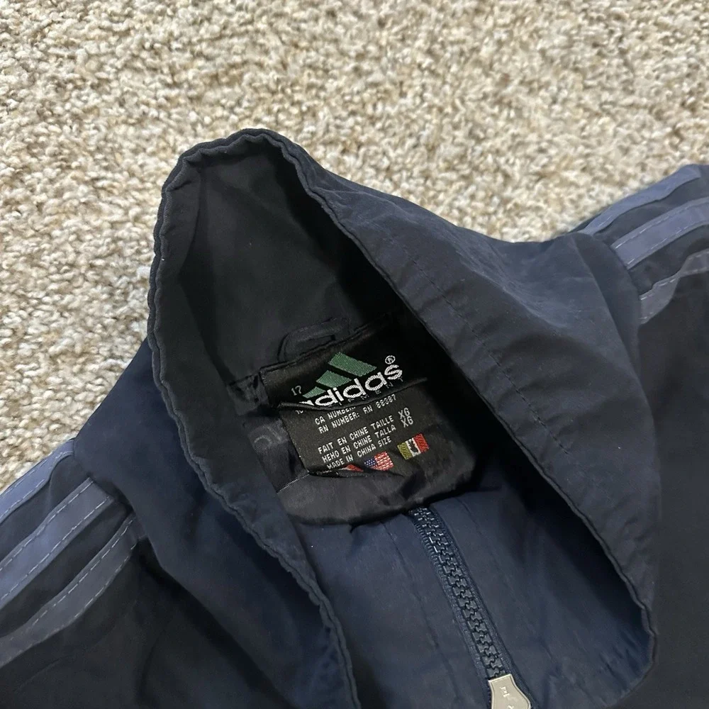 Vintage Adidas Mens Overcoat Track Jacket XL Dark Blue Preowned 90s Embroidered